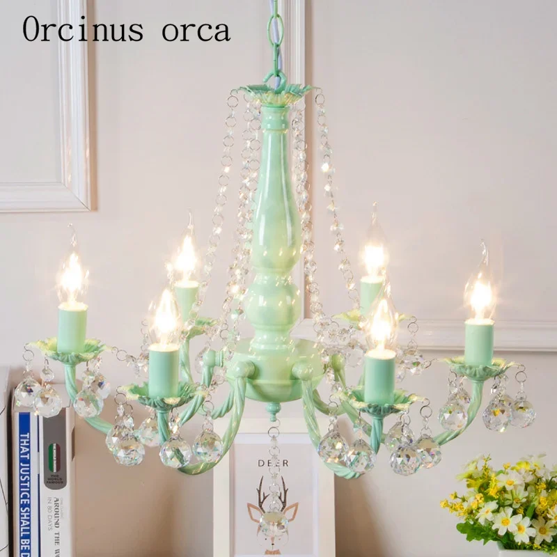 

Pastoral fresh green crystal chandelier Princess Room girls bedroom warm chandeliers romantic candles children's room chandelier