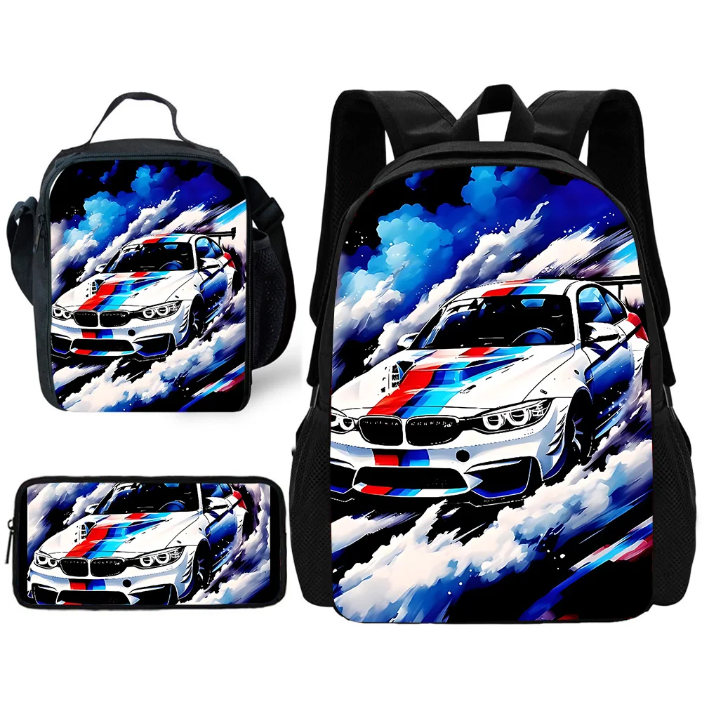 3 pcs set Luxury sports car logo Child School Backpack with Lunch Bags ,Pencil Bags ,School Bags for Boys Girls Best Gift