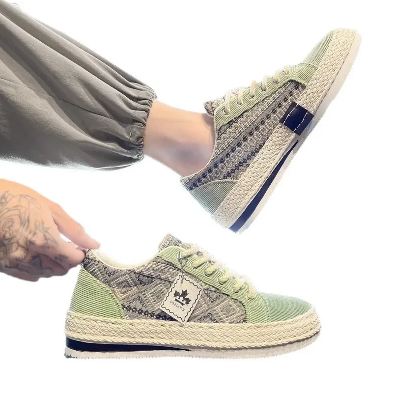 Zapatos de hombre SYTK, tipo mocasín de lino, ideales para el verano, zapatillas deportivas de hombre, zapatos planos de lona para hombre, calzado informal para hombre.