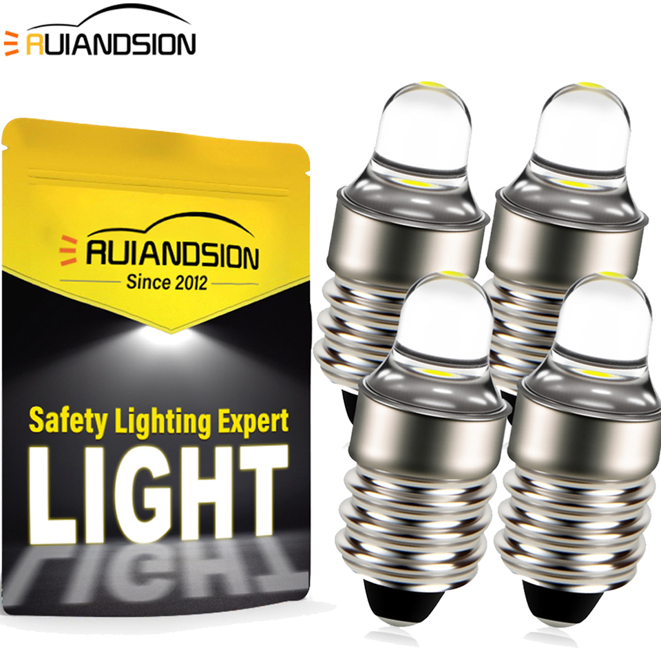  4Pcs E10 Outdoor Light Lamp LED Screw Flashlight Torch Bulb Mini Working Lamp 6000K 4300K DC 3V 12V Machine Indicator Lights 