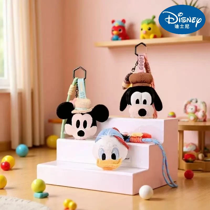Oryginalny breloczek Disney z głową Myszki Miki i Kaczora Donalda, pluszowa zawieszka z wyskakującą głową, najlepszy prezent urodzinowy dla chłopców i dziewczynek.