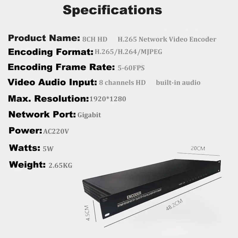 OTV-CY1U 8-Channel Hd Encoder Iptv Live Broadcast H265 H264 Streamer 1U Rack-mounted Video Encoder for RTMPS Facebook Youtube