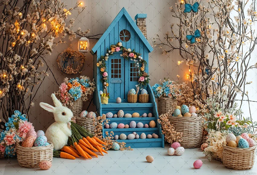 Mehofond التصوير خلفية الربيع عيد الفصح بوهو الأزهار منزل البيض الاطفال كعكة عيد ميلاد سحق صورة ديكور خلفية صور Studi