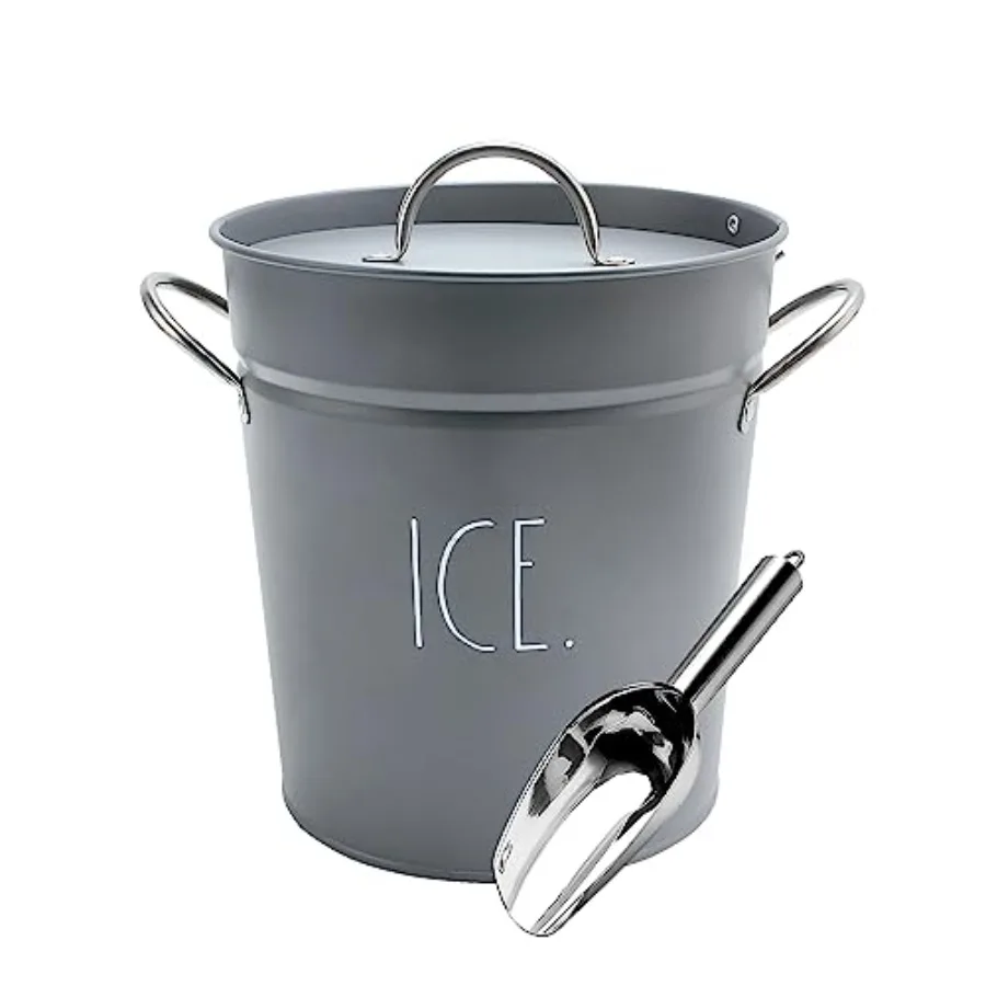 Ice Bucket Scoop - Bucket Handle, Lid and Ice Scooper - 4 Qt. Storage Bin for Ice Cubes for Bars, Parties, Backyard Barbeques,