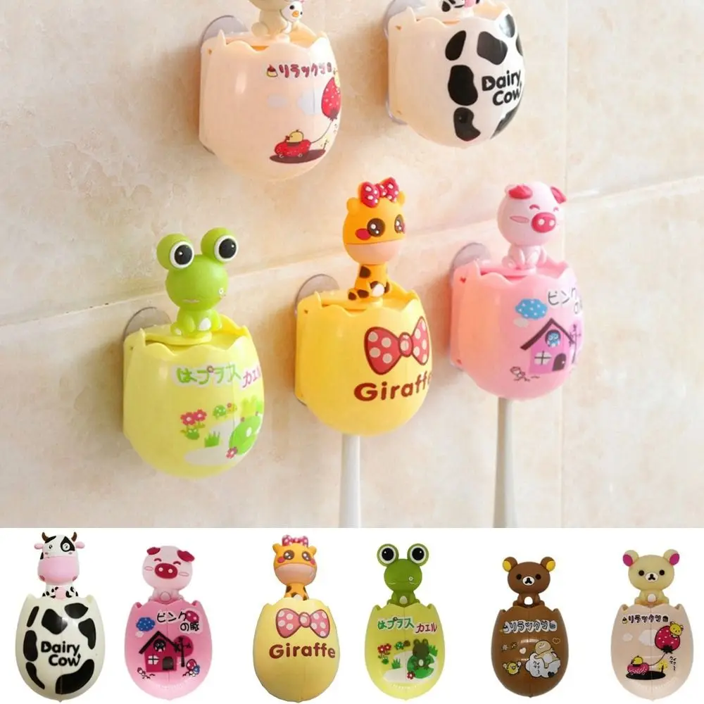 Plastic Animal Egg-shaped Toothbrush Holder Cartoon Double Suction Cup Animal Children Toothbrush Holder Anti-bacterial