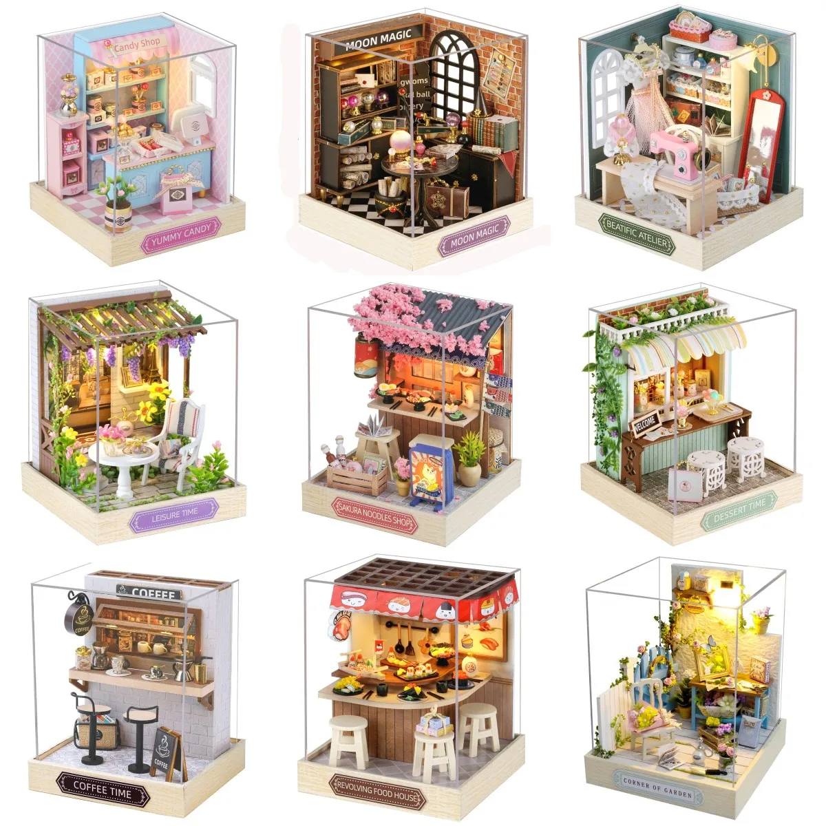 

DIY Wooden Miniature Model Kit Japanese Cherry Blossoms Noodles Shop Casa 3D Puzzle Villa Dollhouse With Furniture Friends Gifts