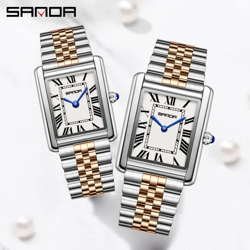 Imagen 2 del producto SANDA-reloj de cuarzo con tanque para parejas, resistente al agua, a la moda, resistente al desgaste, correa de acero inoxidable, diseño de esfera cuadrada, regalo para mujer