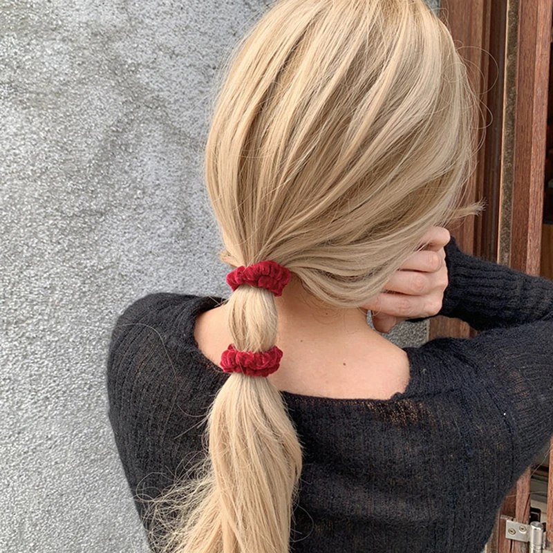2pcs/set Velvet Hair Tie Plush Skinny Scrunchies Elastic Hair Band Rubber Band Ponytail Holder Basic Women Hair Accessories