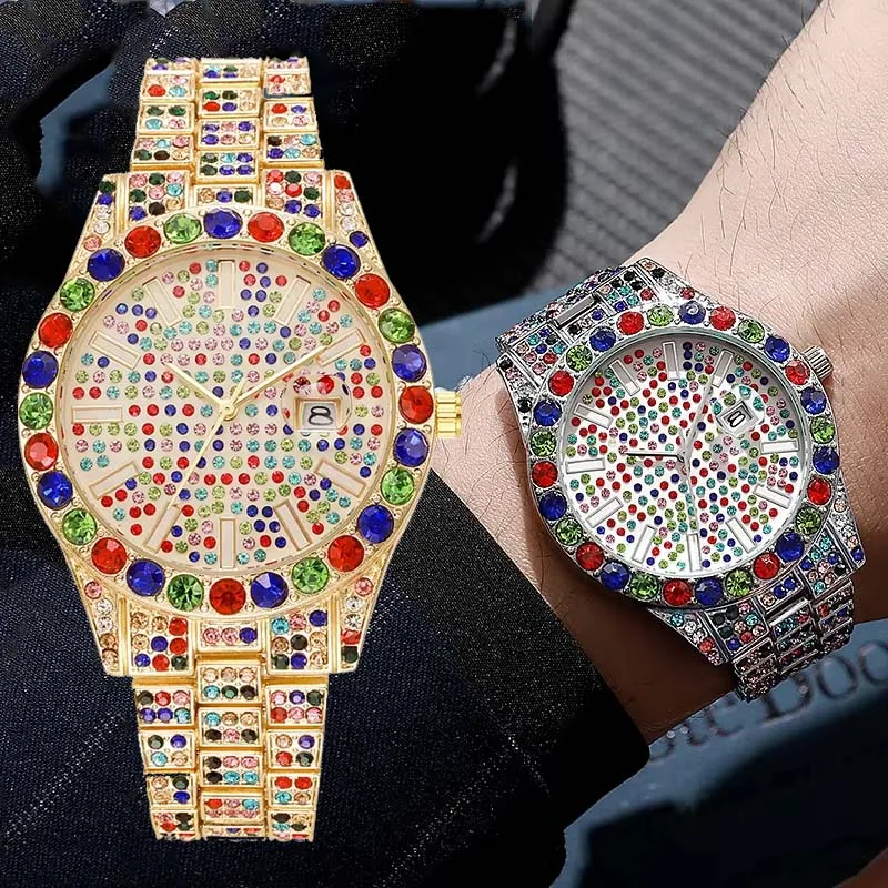 

Famous Brand Men Watch Full Diamond Big Dial Quartz Watch Men Fashion Calendar Quartz Wristwatch Luxury Gift Clock Dropshipping