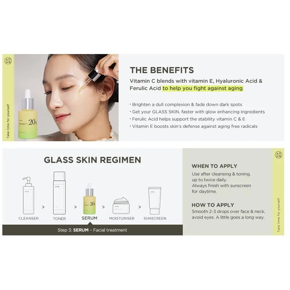 ANUA Green Lemon Vita C Blemish Serum, Vitamin C 20% Brightning, Anti-Aging, Anti-Wrinkle 20ML