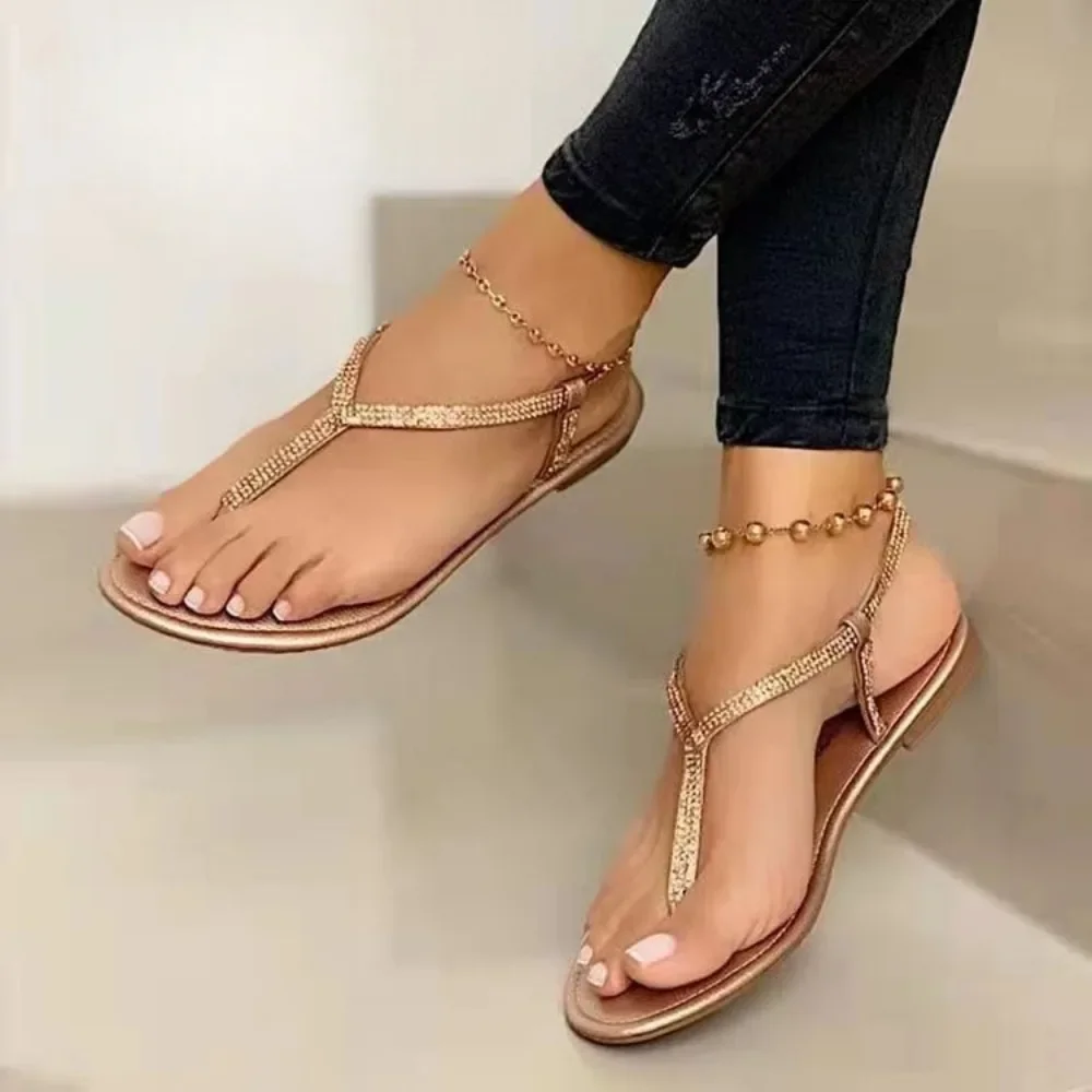 Sandalias planas de punta estrecha para mujer, chanclas informales de tacón bajo romano, moda de verano, 2024