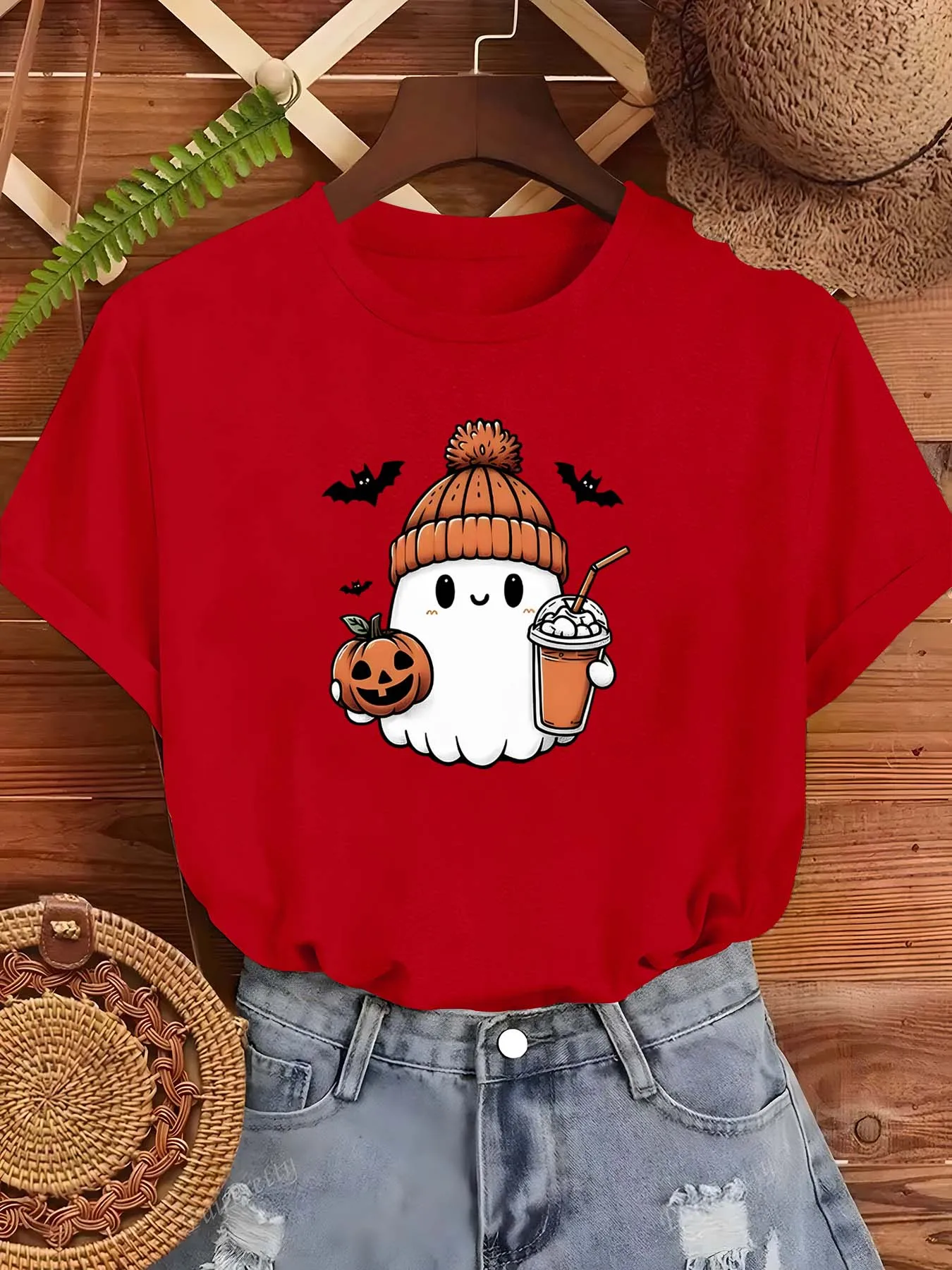 lus Size Halloween Simpatico fantasma Zucca Bevanda a tema per le donne Elegante pezzo di moda con atmosfera festosa e adorabile perfetta