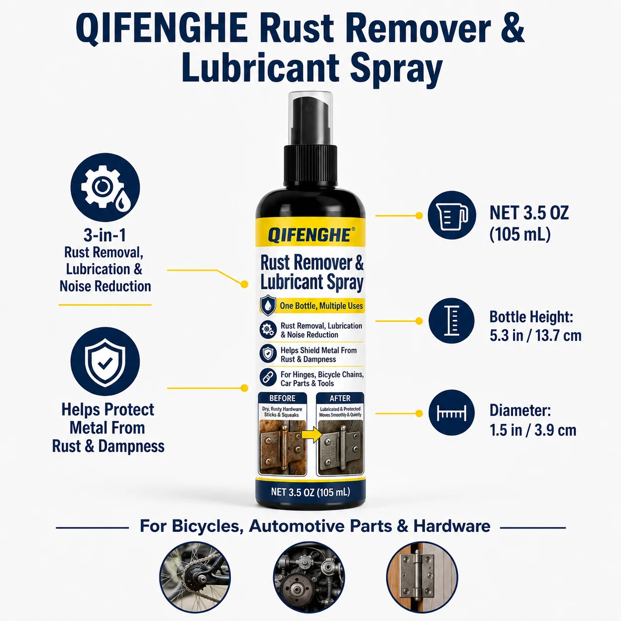 Metal Polish & Rust Remover, Restore Shine, Long-Lasting Anti-Rust Coating, for Car Wheels, Railings & Tools
