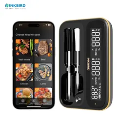 Inkbird int-12-bw home wireless food thermometer full view angle backlit HD LCD display Bluetooth BBQ Thermometer with 2 probes