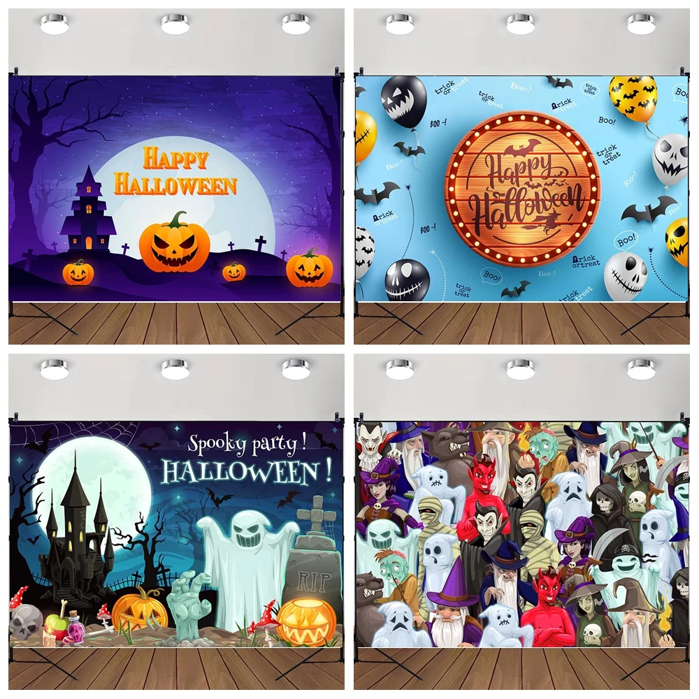 

MOON.QG Halloween Decoration Backdrop Grim Reaper Magic Cauldron Background Baby Shower Studio Party Supplies Birthday Wallpaper