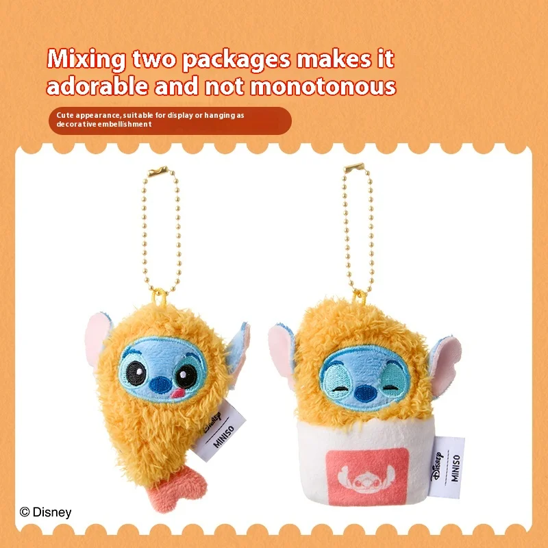 MINISO 디즈니 스티치 새우 가방 플러시 키체인 - 귀여운 박제 동물 참, 소녀를 위한 수집용 선물
