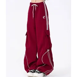 American Cargo Pants Women Hip-Hop Street Dance Side Stripe Wide-Leg Trousers Drawstring Bf Loose New Thin Casual Sweatpants