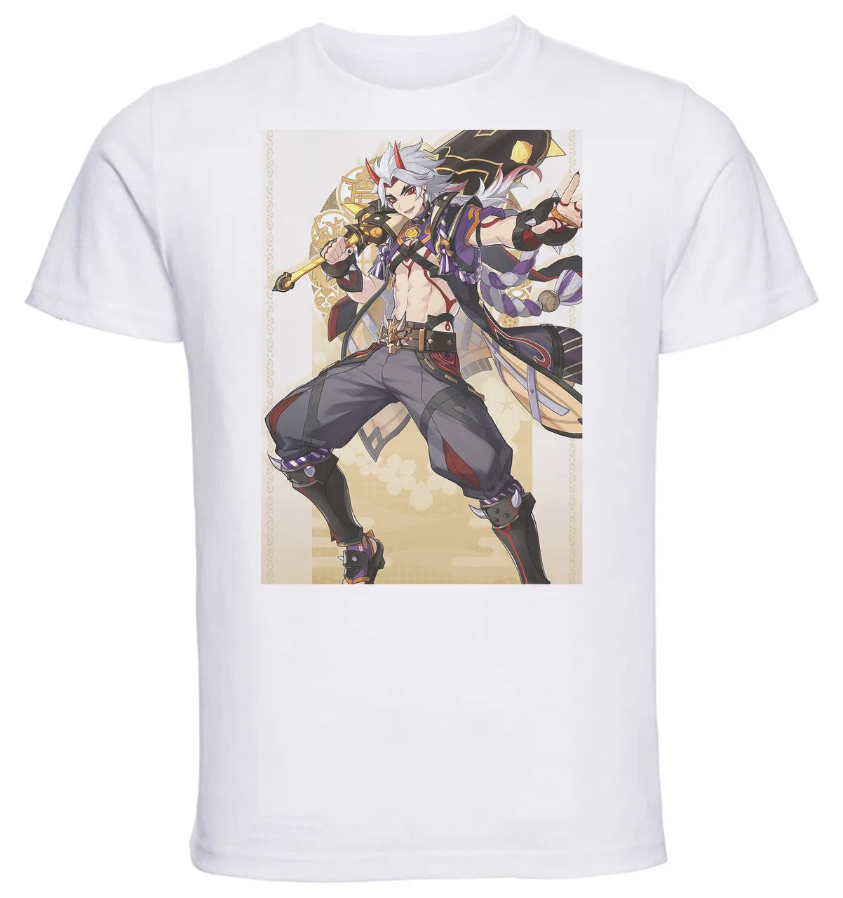 T-Shirt Unisex White Videogame Genshin Impact Arataki Itto