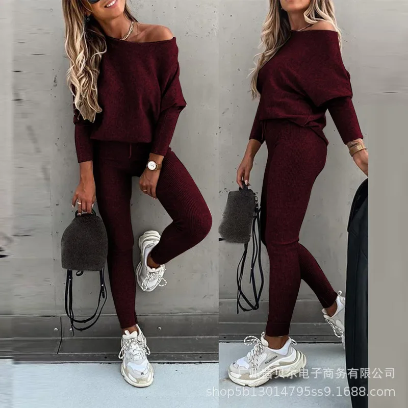 Elegant Women Two Piece Set Tracksuit Casual Fashion Long Sleeve Shirt Top Pants Outfits Homewear Loungewear Suit