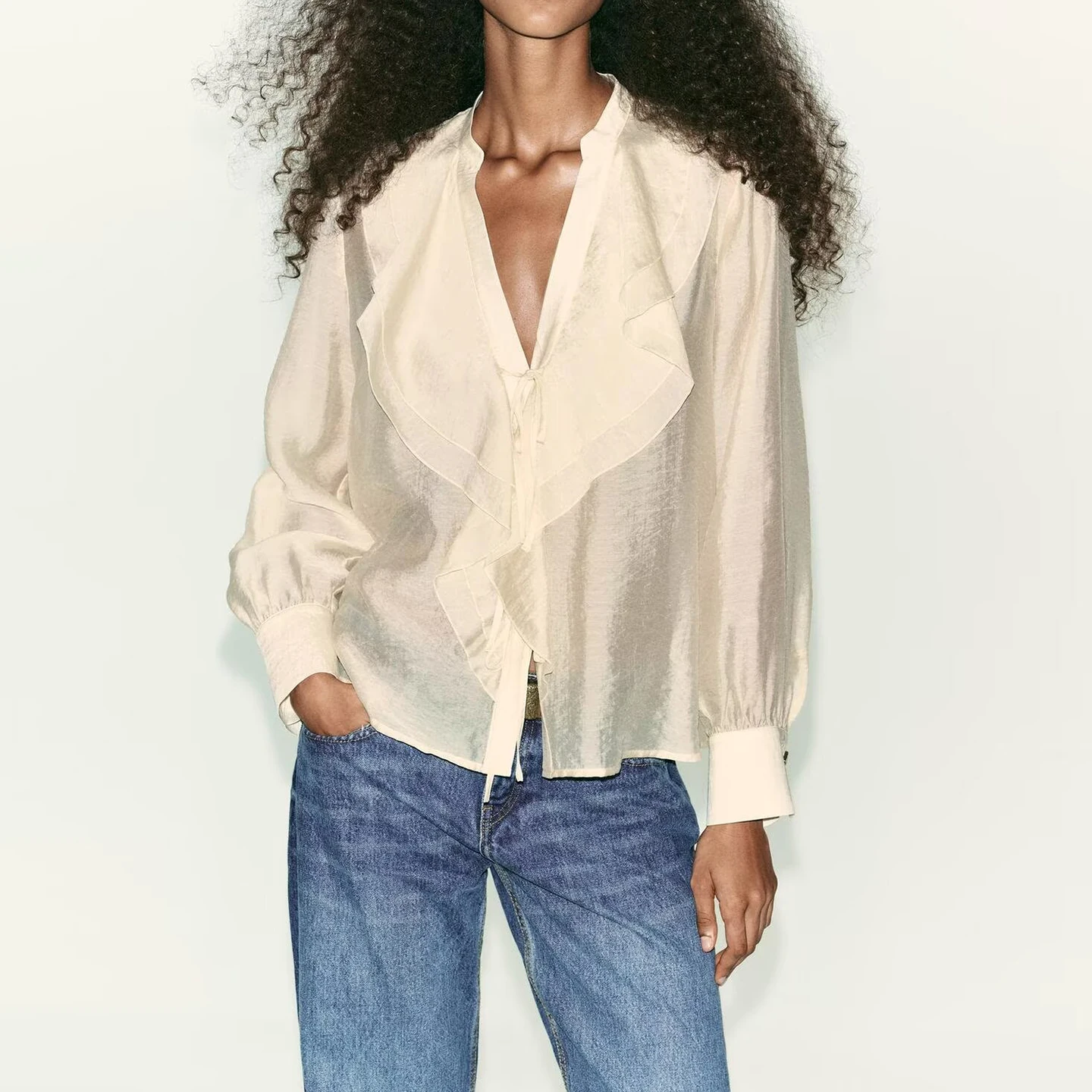 Z Faion irt Nodo Decorazione da donna Design a strati Ele Sle Long Sve V-Ne Chiusura con bottoni