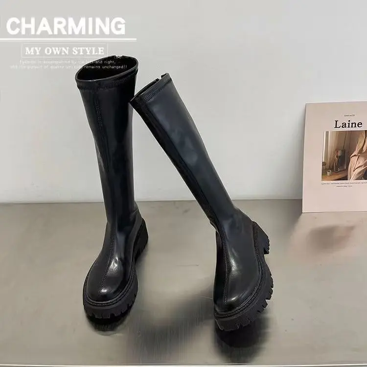 Long Short Boots No More Than Knee Boots for Women Autumn/Winter 2024 with Fleece Slim Brown Tall Knight Boots