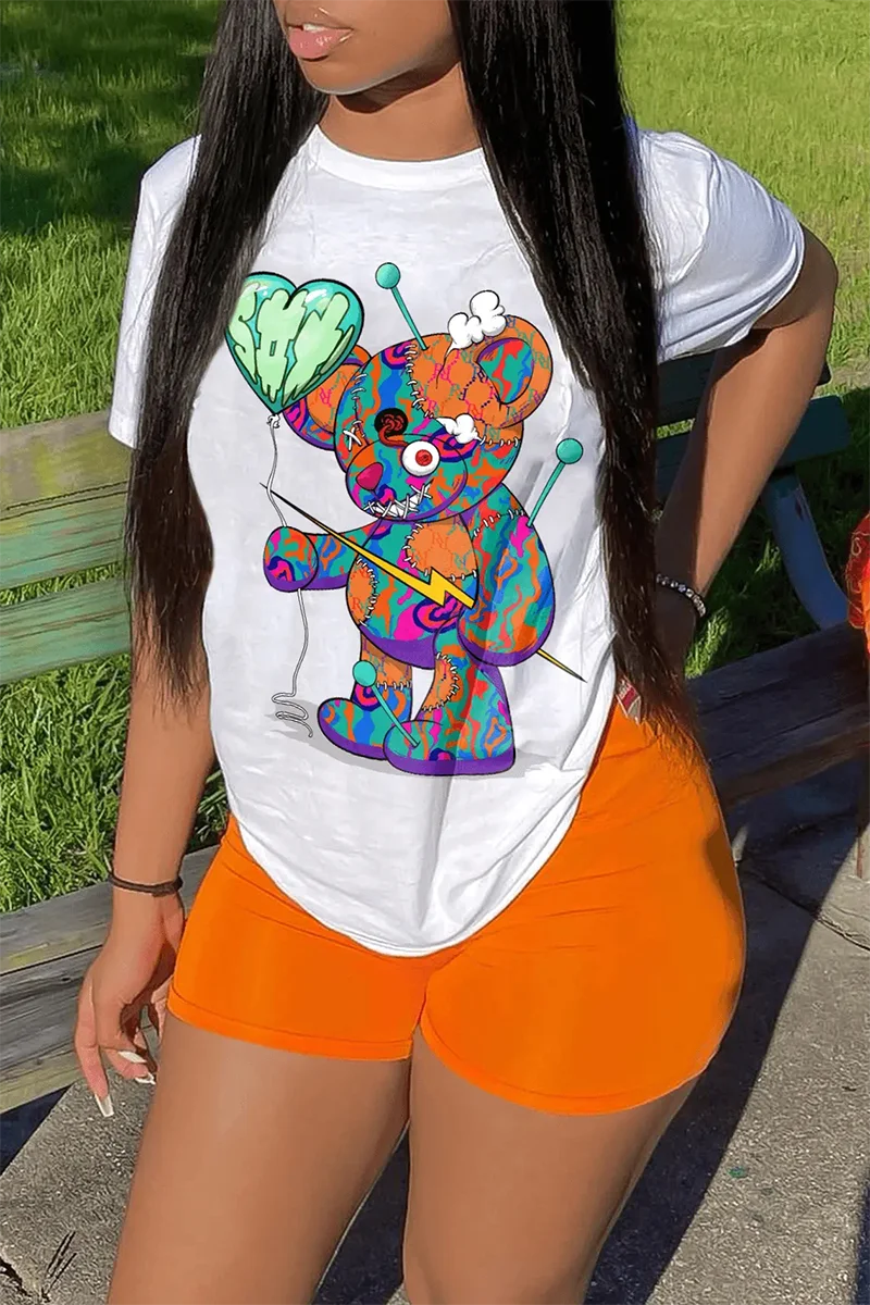 2024 Cross border Fashion Set Women's Simple Animal Pattern Short Sleeve T-shirt Two Piece Set ShortsME3+WS4