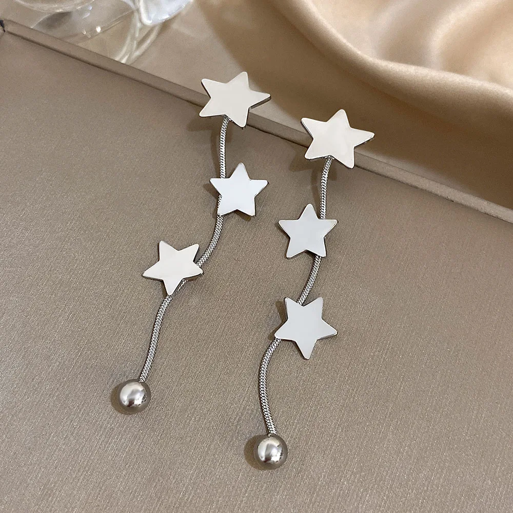 متعدد الطبقات نجوم شرابة الأقراط للنساء موضة الذهب والفضة اللون الفولاذ المقاوم للصدأ المتدلية انخفاض الأقراط مجوهرات هدايا