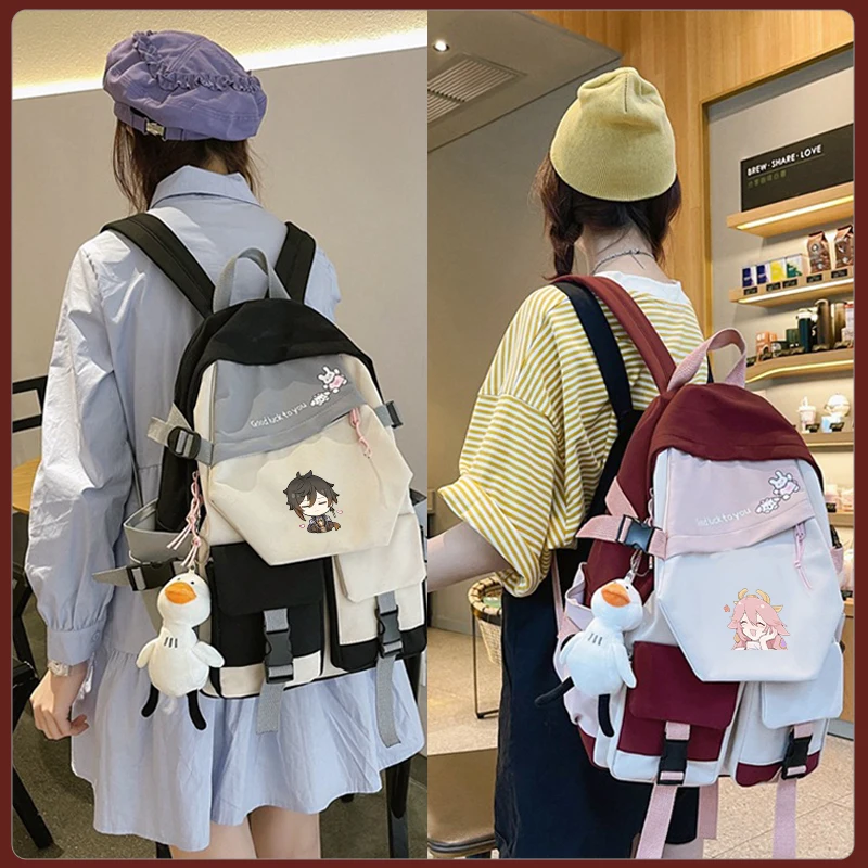 Game Anime  Cosplay Cute Ganyu Zhongli Beelzebul Nylon Water Repellent Campus Students High Capacity Backpack