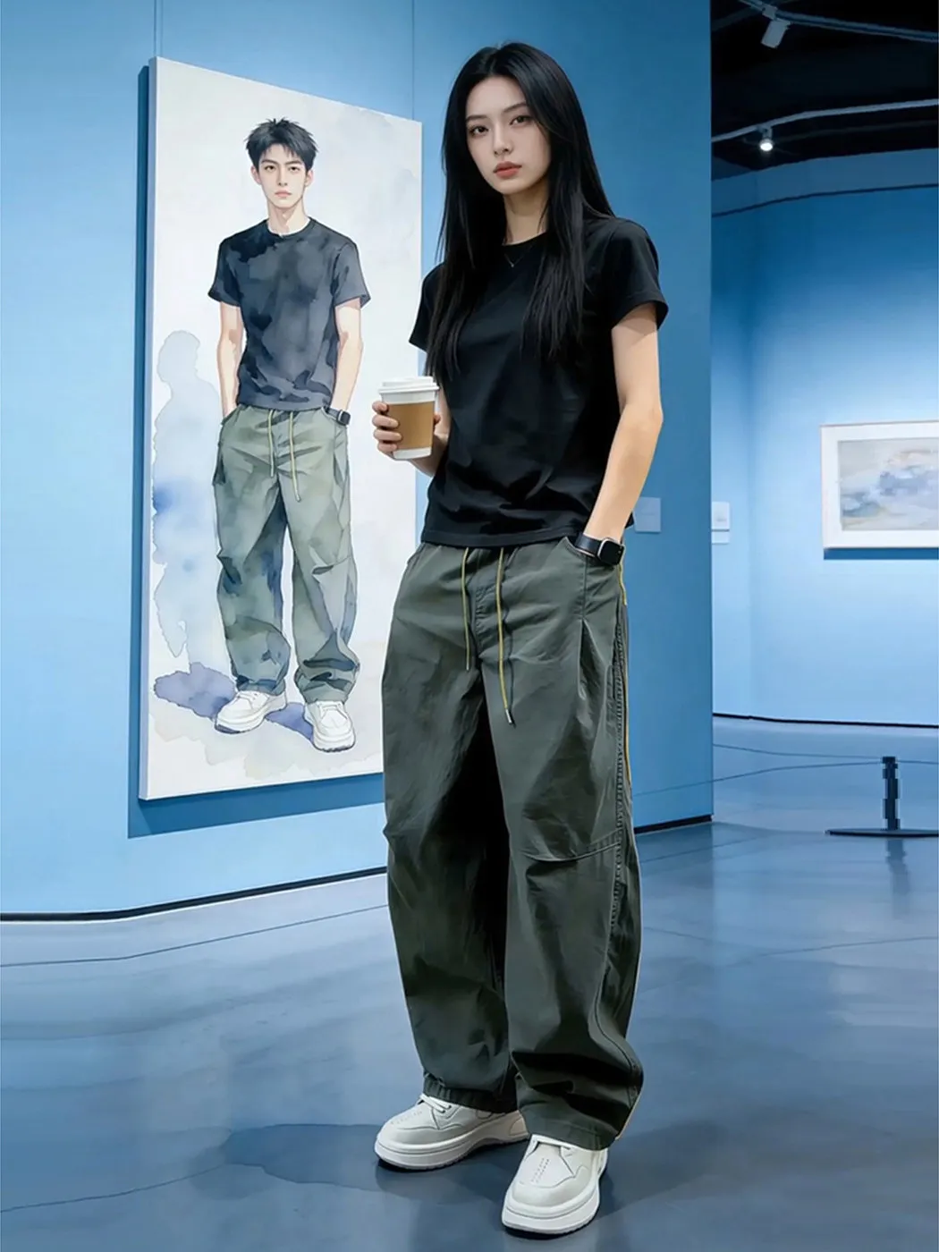 Military Green Casual Pants Men's Summer Thin Folded Workwear Loose Straight Wide Leg Pants Fashionable Drapey Loose Fit