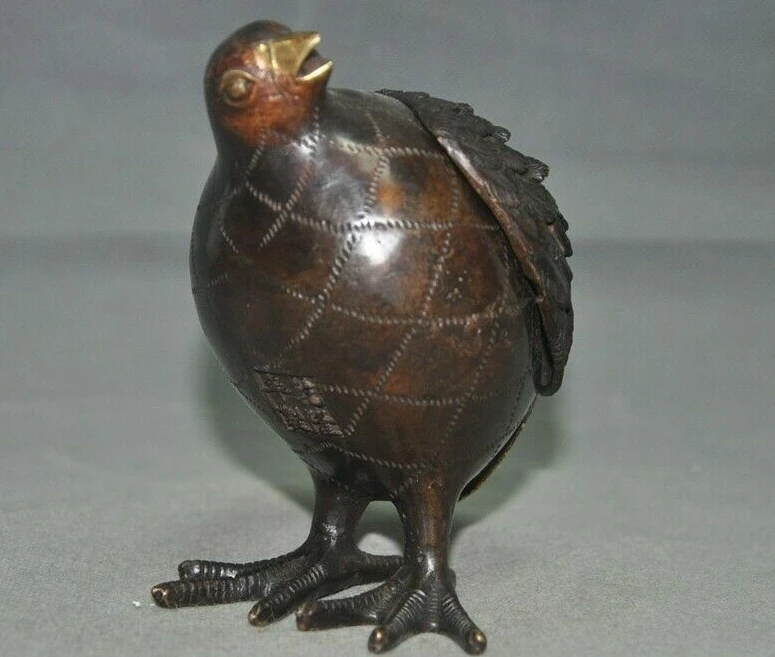 5'' Old chinese bronze Gilt bird chick statue Incense burner Censer