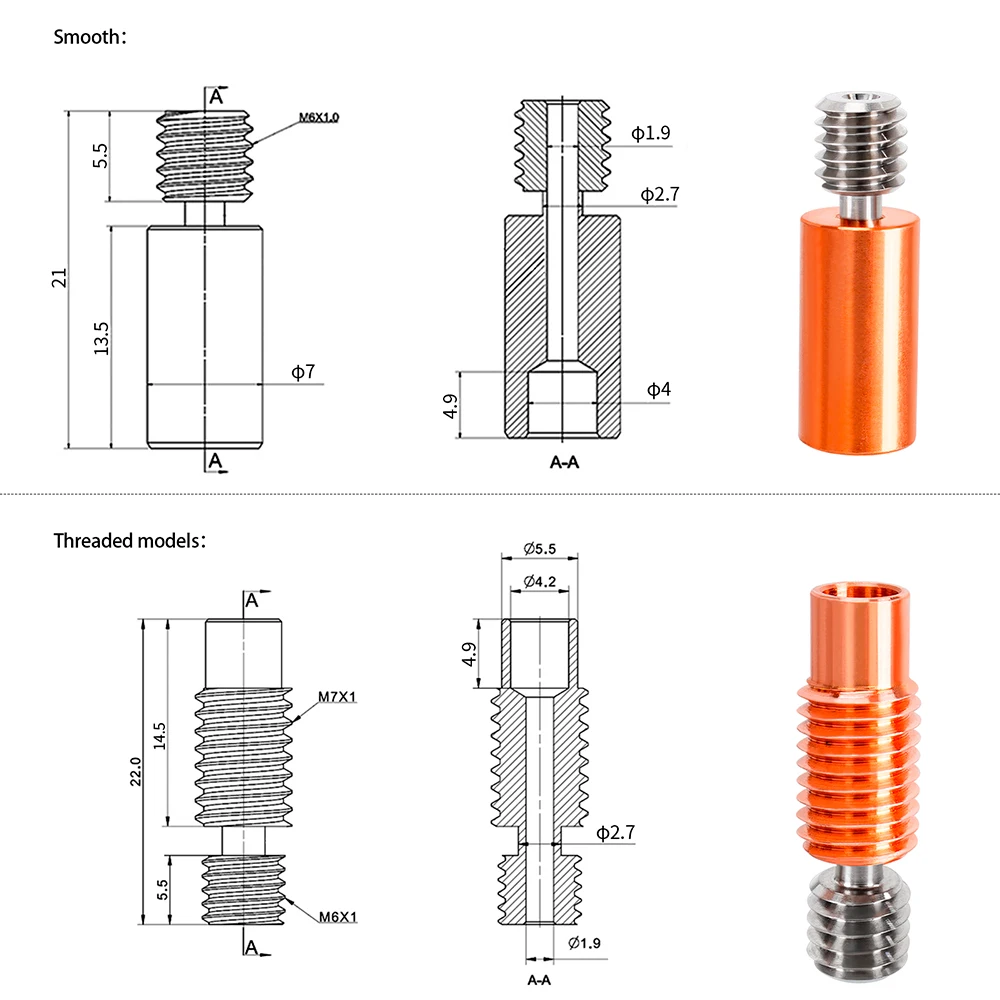 1 Pcs Bi-metal E3D V5 V6 Heat break E3D V6 Throat Hotend Heater Block For Prusa i3 MK3 1.75MM Filament Tube 3D Printer