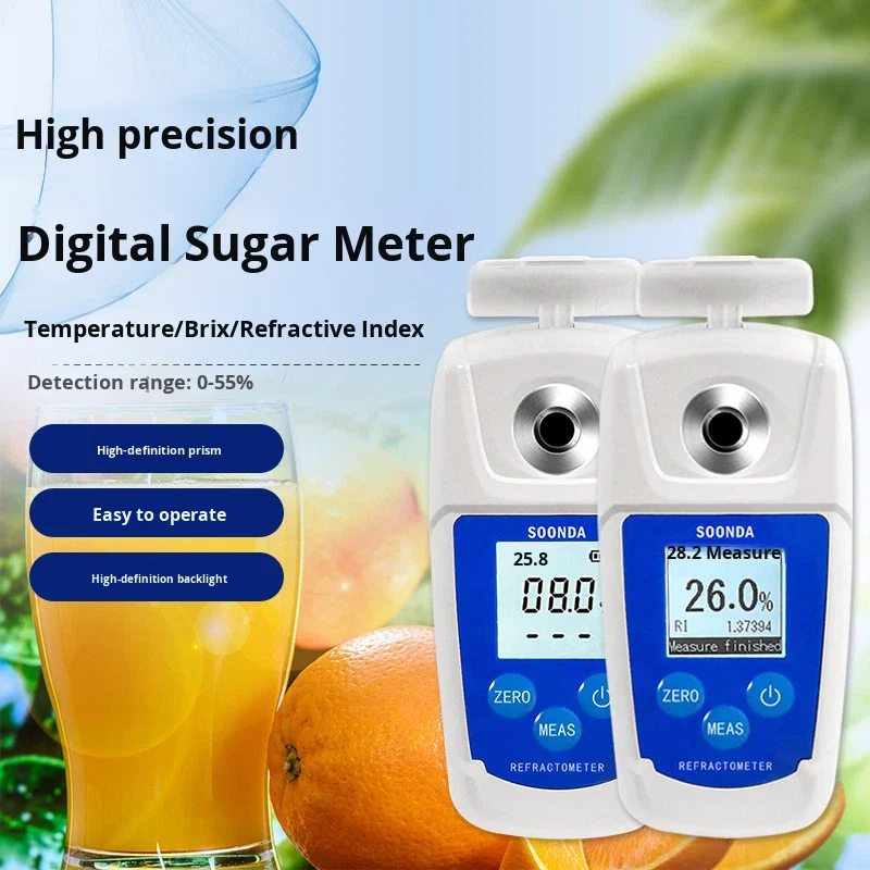 Sugar Meter Fruit Watermelon Sweetness Tester Digital Display Concentration Meter Waterproof Sugar Refractometer 0-55% Brix