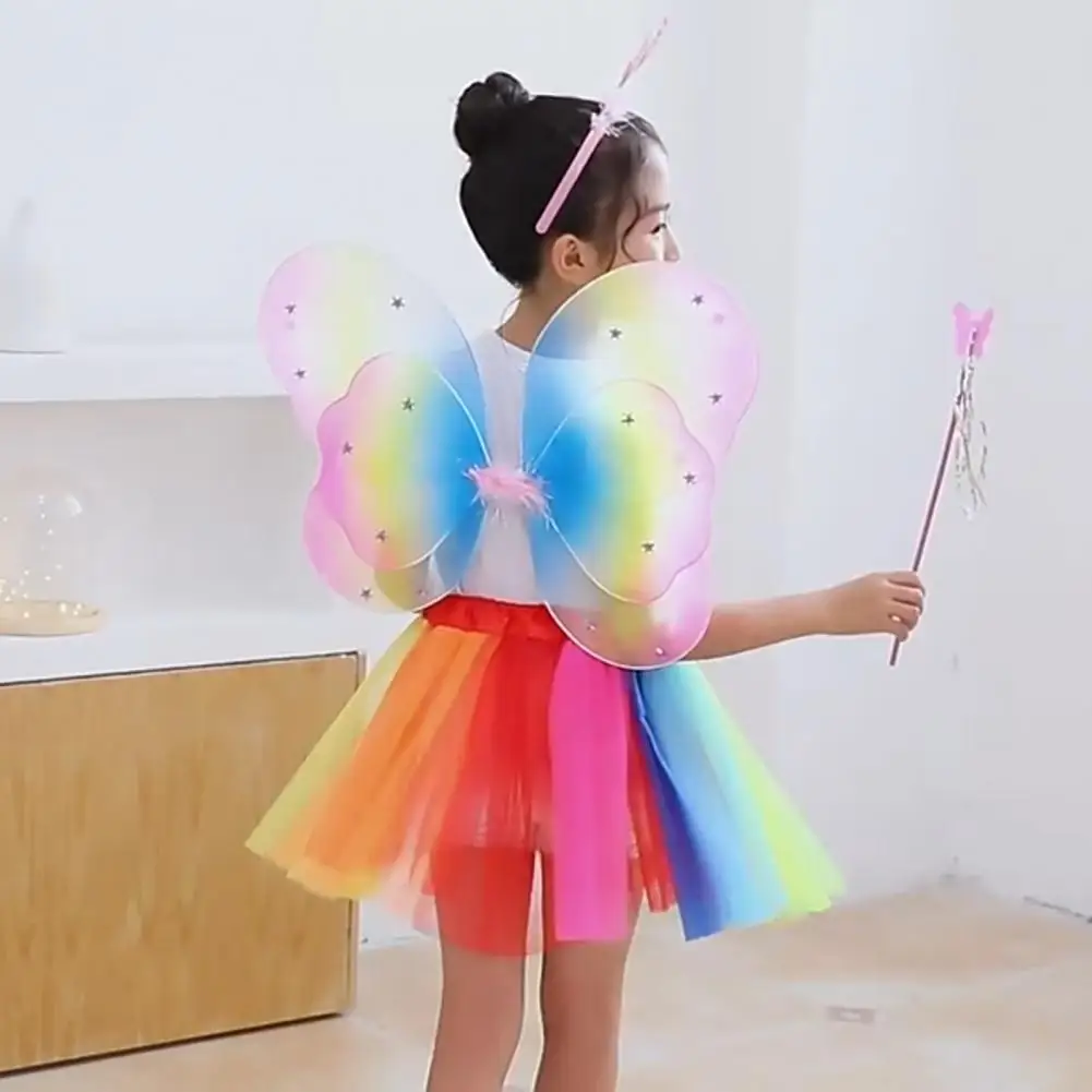 Kids Costume Party Attire Princess Fairy Costume Set with Wings Headband Wand for Kids Party Dress Up A-line Skirt for Pretend