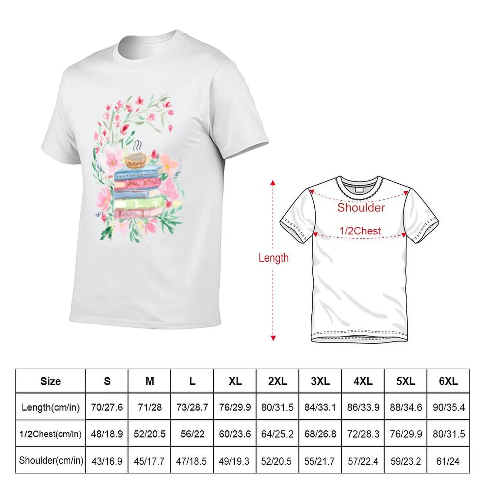 Watercolor Books with florals T-Shirt t shirts for man cotton t shirts for man pack white T-Shirt