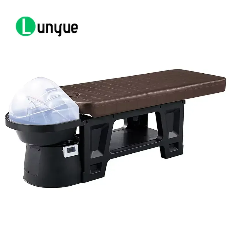 Modern Brown Electric Shampoo Bed with Integrated Rinse and Fumigation for Hair Massage Push-Pull Design