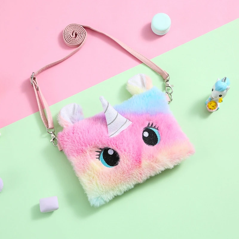 Cute Animals Kids Pouch Unicorn Shoulder Purse Big Eyes Winter Plush Handbags Fashion Furry Fur Tote Square Bags Crossbody Bag