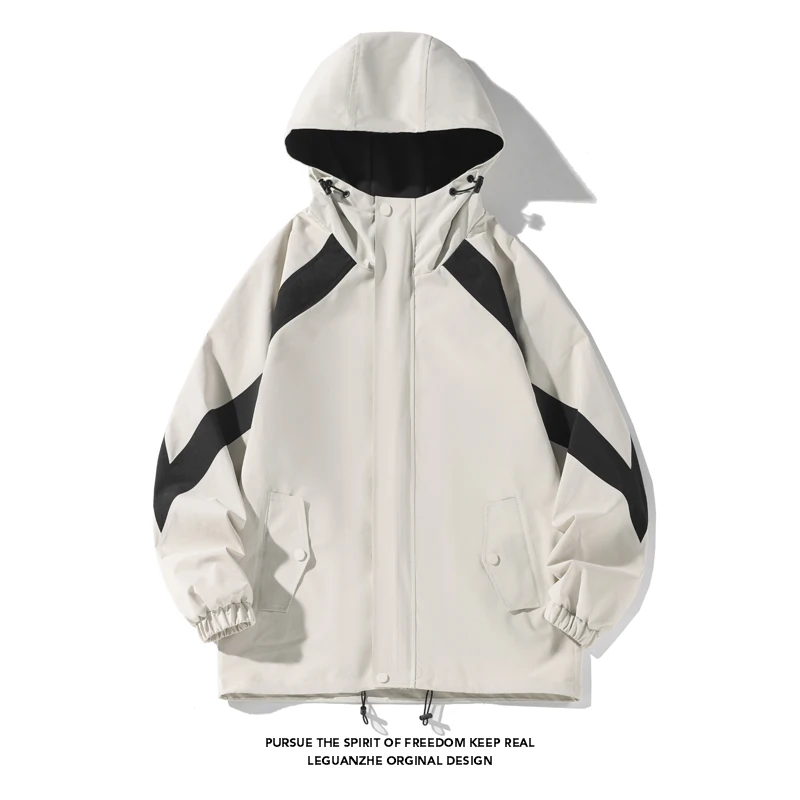 New Color Blocking Splicing Jacket Functional Outdoor Japanese Style Men Women Hooded Windbreaker Unisex Mountaining Clothes