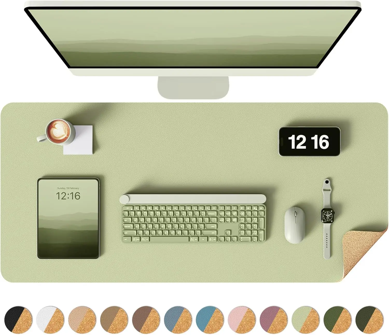 Doppelseitige Schreibtischunterlage, Leder-Schreibtischmatte, Öko-Kork Schreibtischunterlage, Große Mausunterlage, Wasserdichte Schreibtischauflage für Büro/Zuhause – Detail 14
