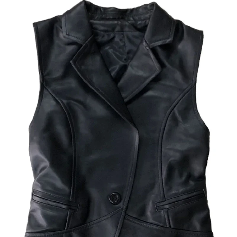 Tajiyane Weste Frauen Leder Weste Schaffell Eine Taste V-ausschnitt Leder Weste Mode Lässig Vielseitige Ärmellose Weste FCY110