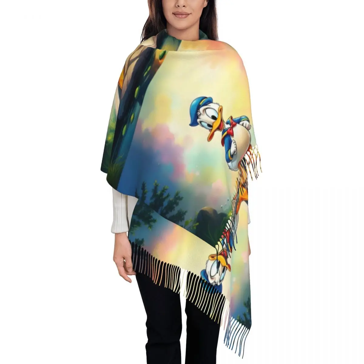 

Custom Scarf Wrap Women Long Winter Fall Warm Tassel Shawl Unisex Cartoon Cute Scarves