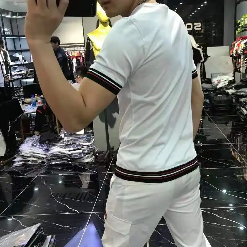 Men's new embroidered round neck pullover T-shirt slim fit fashion personality half sleeve jacket in summer