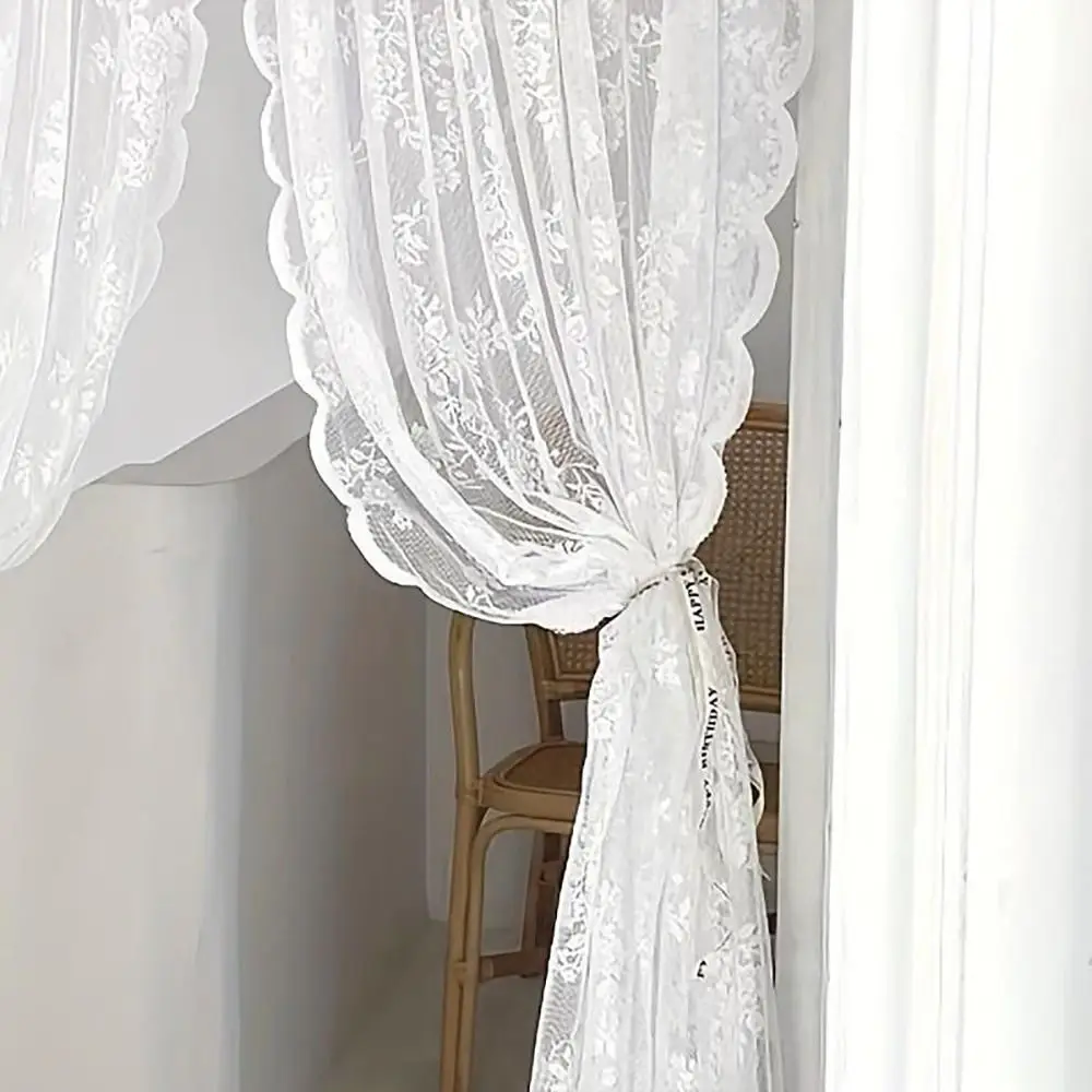 1 Stück floral bestickte Spitze Vorhangstange Tasche 150 x 200 cm transparenter Vorhang weiß Polyester Fenstervorhang Schirme