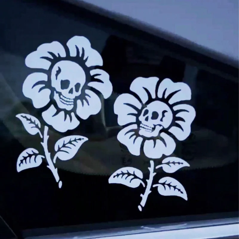 

2 шт. стильные наклейки с цветком черепа, идеально подходят для автомобильных дверей, чехлов для гитар, скейтбордов, улучшают индивидуальный вид