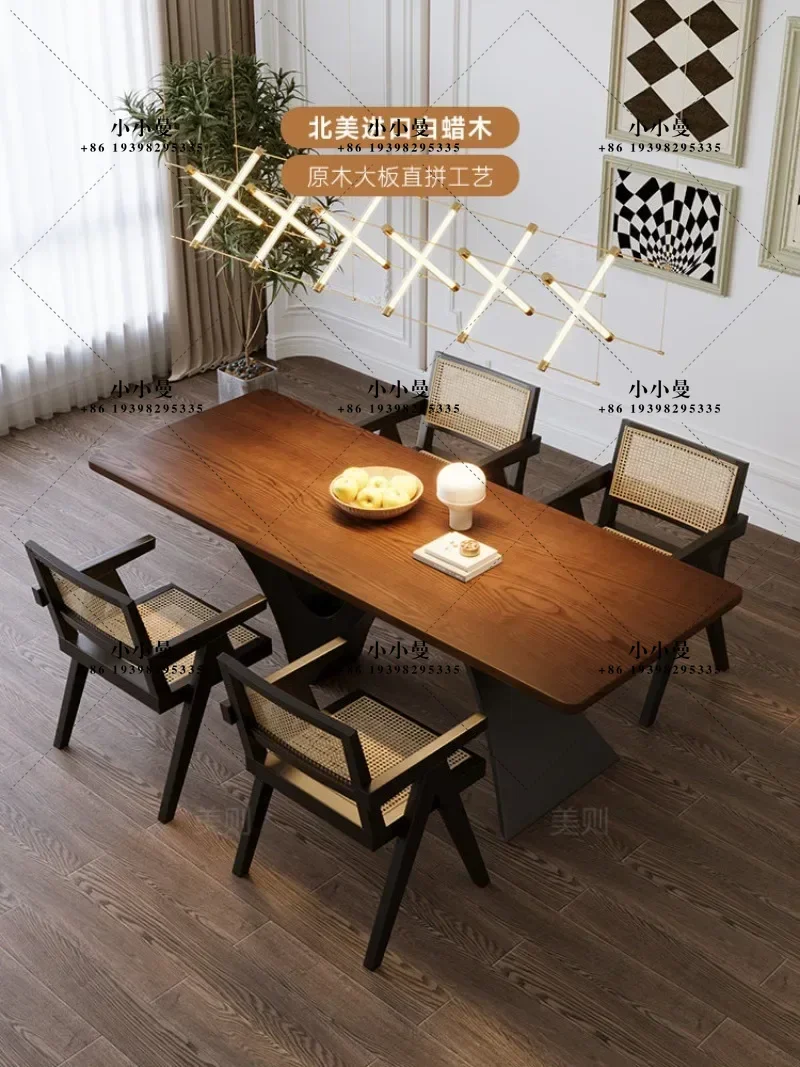Vintage-style solid wood small apartment single-leg 1.6-meter long vintage dining table