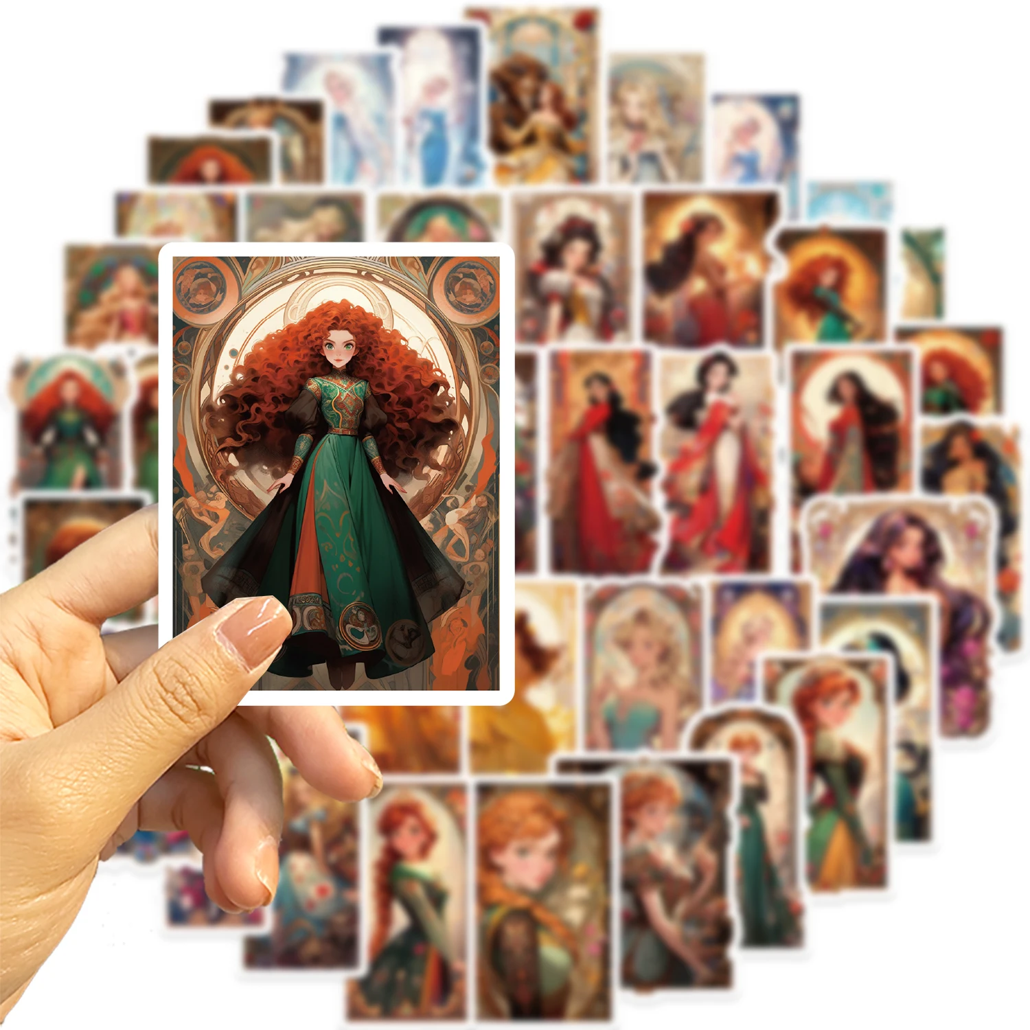 50pcs Cartoon Princess Cards Stickers for DIY Girls Scrapbooking Stationery Water Bottle Phone Laptop Guitar Decal Kids﻿