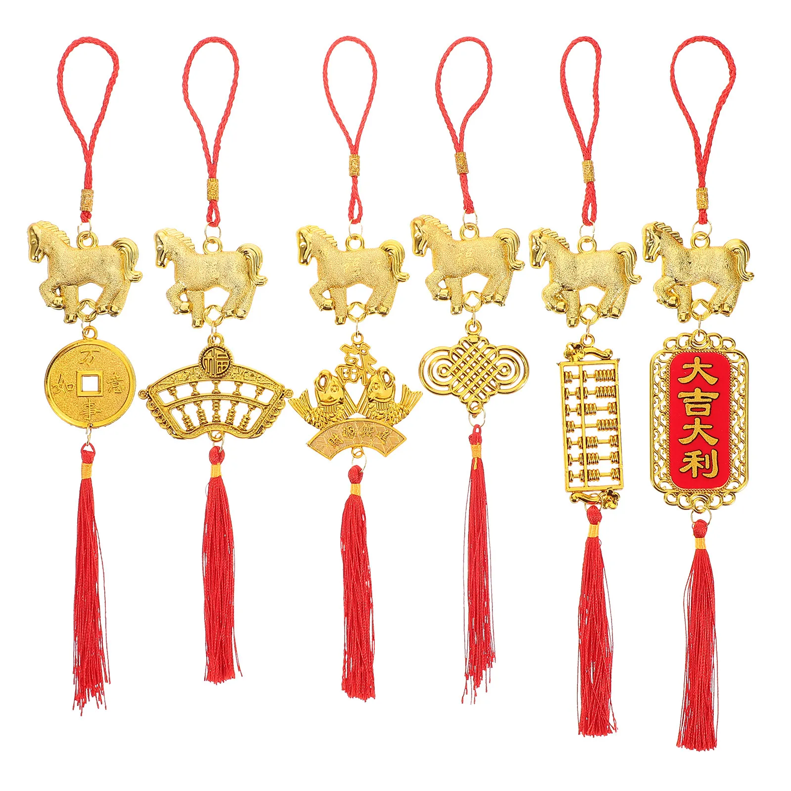 6Pcs Year of The Horse Spring Festival Hanging Ornaments Chinese New Year Feng Shui Charms Lightweight Pendants for Bonsai Tree view 3