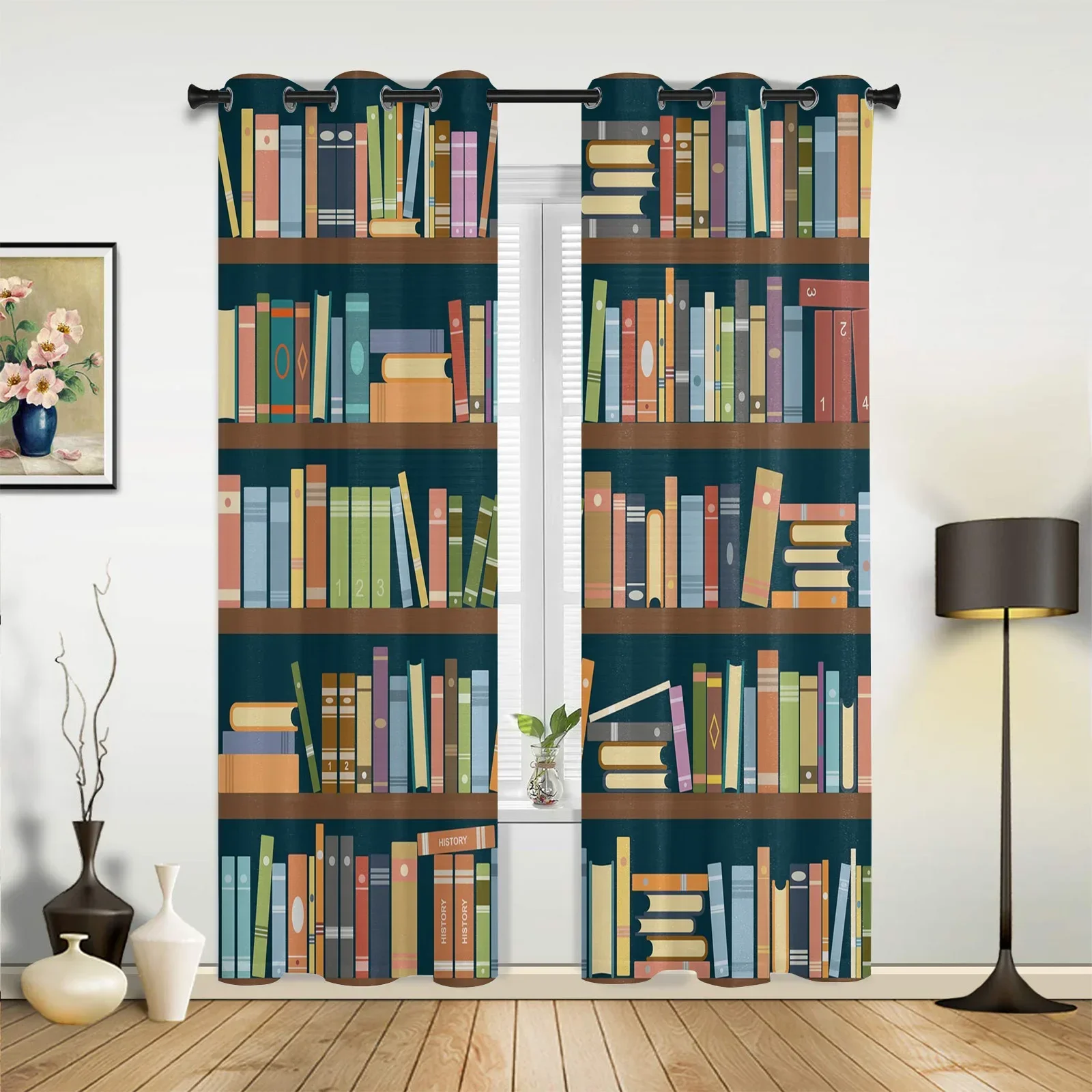 Bookshelf Library Book Curtains for Bedroom Living Room Drapes Kitchen Children's Room Window Curtain Modern Home Decor