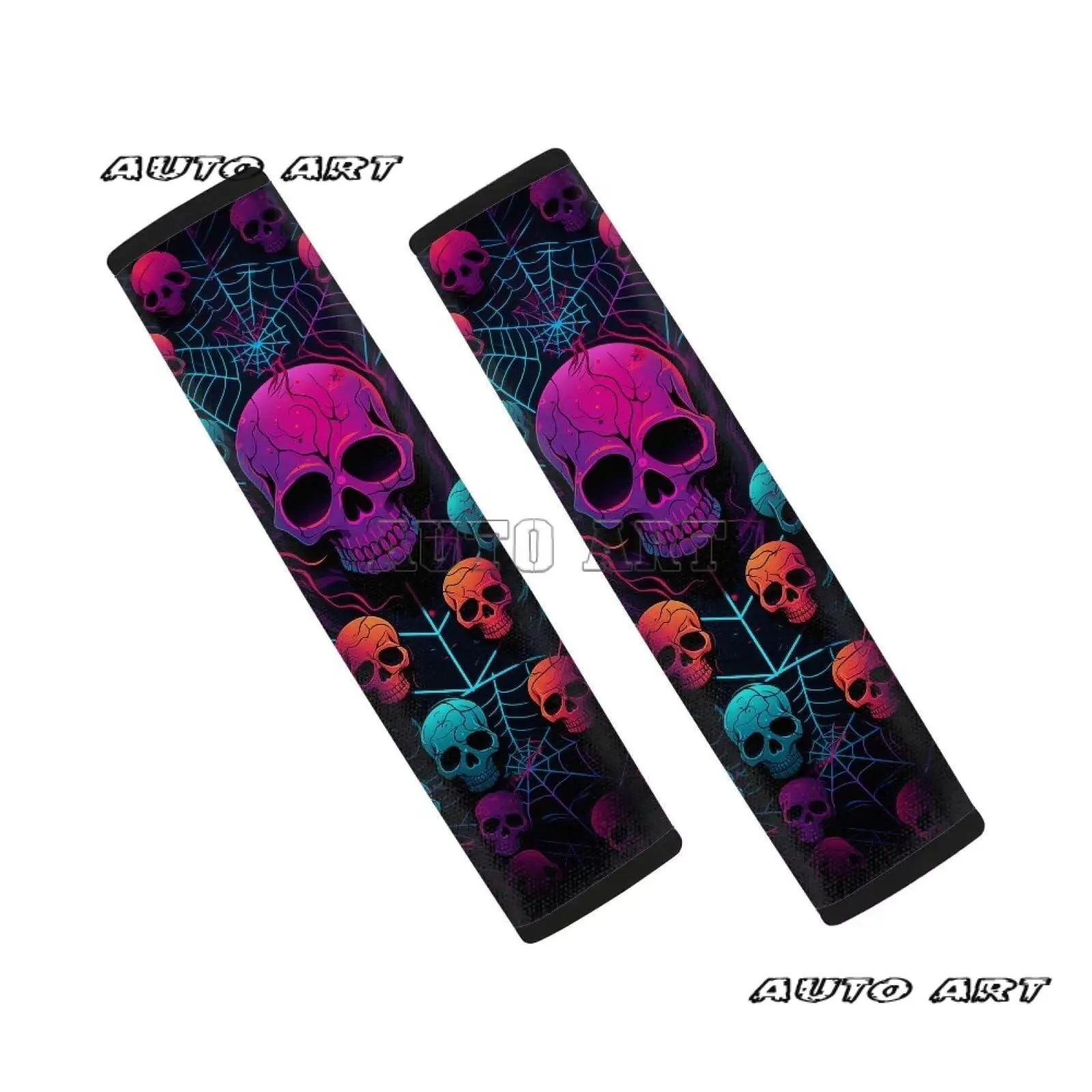 Skull Print Car Seat Belt Pads Cover Spider Web Printed 2 Piece Seatbelt Cushions Breathable Seat Belt Cushion Shoulder Strap