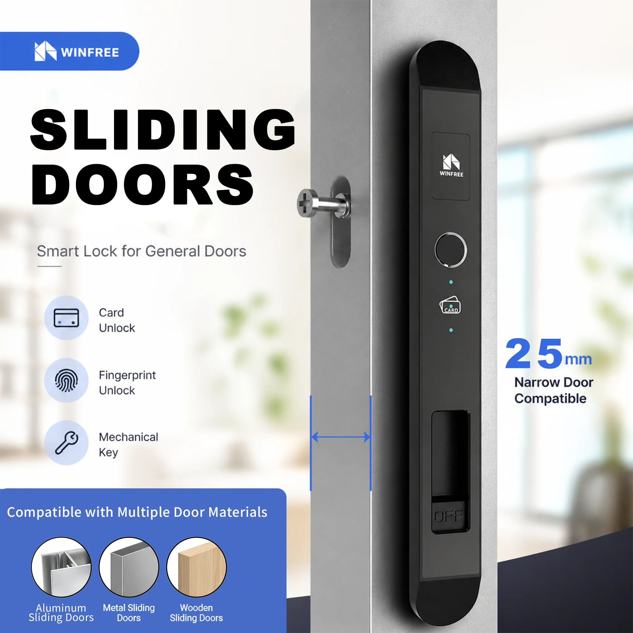 WINFREE Smart Key Pad Fingerabdruck-Schiebetür Tuya Bluetooth Smart Lock Funktioniert mit Google Home oder Alexa Smart Home