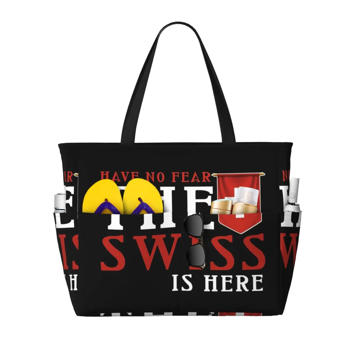 Swiss Switzerland Flag Beach Tote Bag Sport Gym Yoga Duffle Large Tote Bag Women Travel Bag Fitness bag